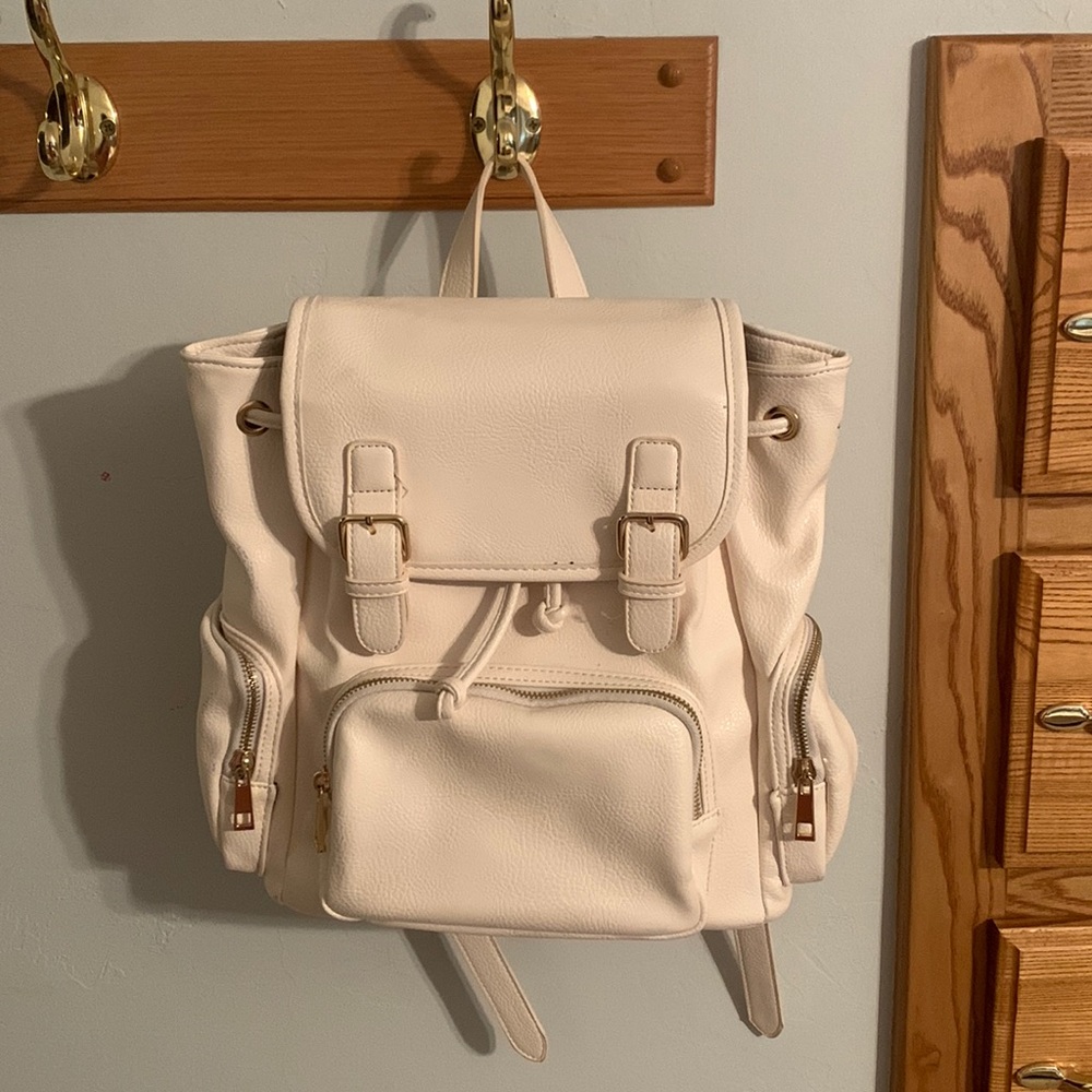 Large Forever 21 Cream and Gold Backpack Purse
